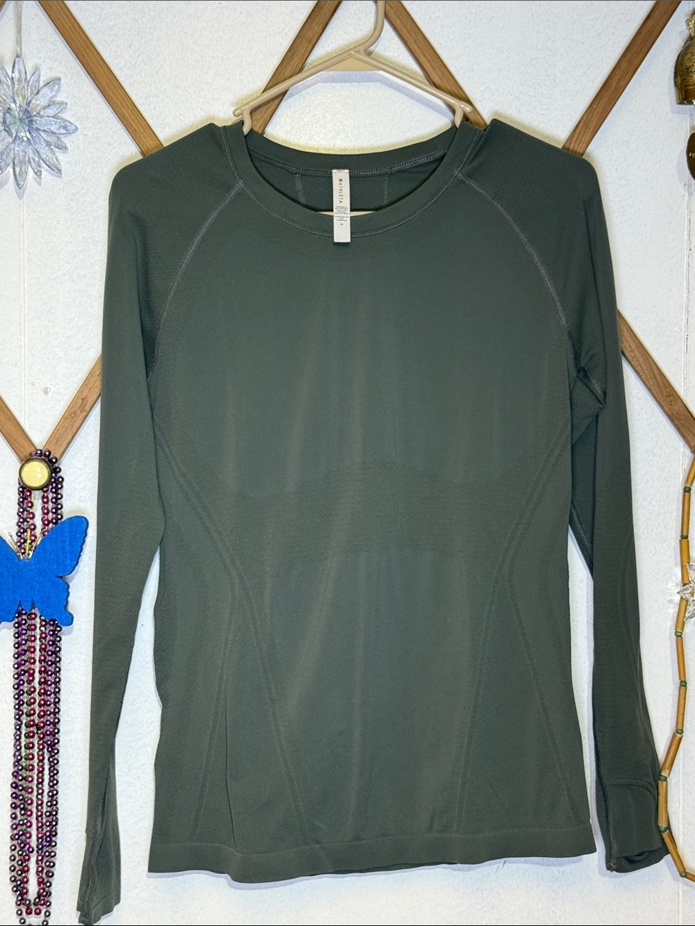 Athleta Olive Green Long Sleeve Crewneck Performance Top